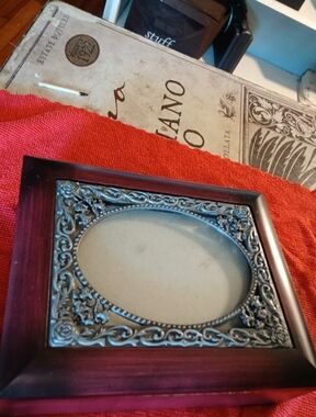 Vintage Ashbury Mahogany & Pewter Picture Frame Jewelry Box